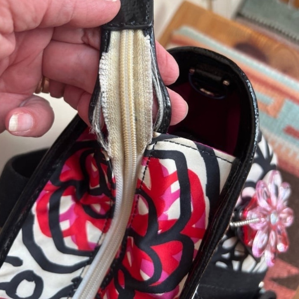 Coach Y2K Poppy Daisy Floral Graffiti Print Black Pink White Tote Bag Vintage - Picture 7 of 12